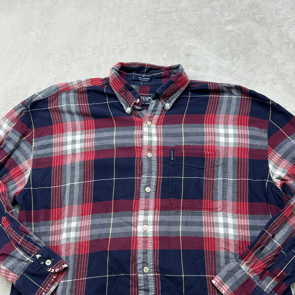 Vintage Chaps Ralph Lauren Button Down Shirt Mens XL Blue Red Plaid Long Sleeve - Picture 2 of 9